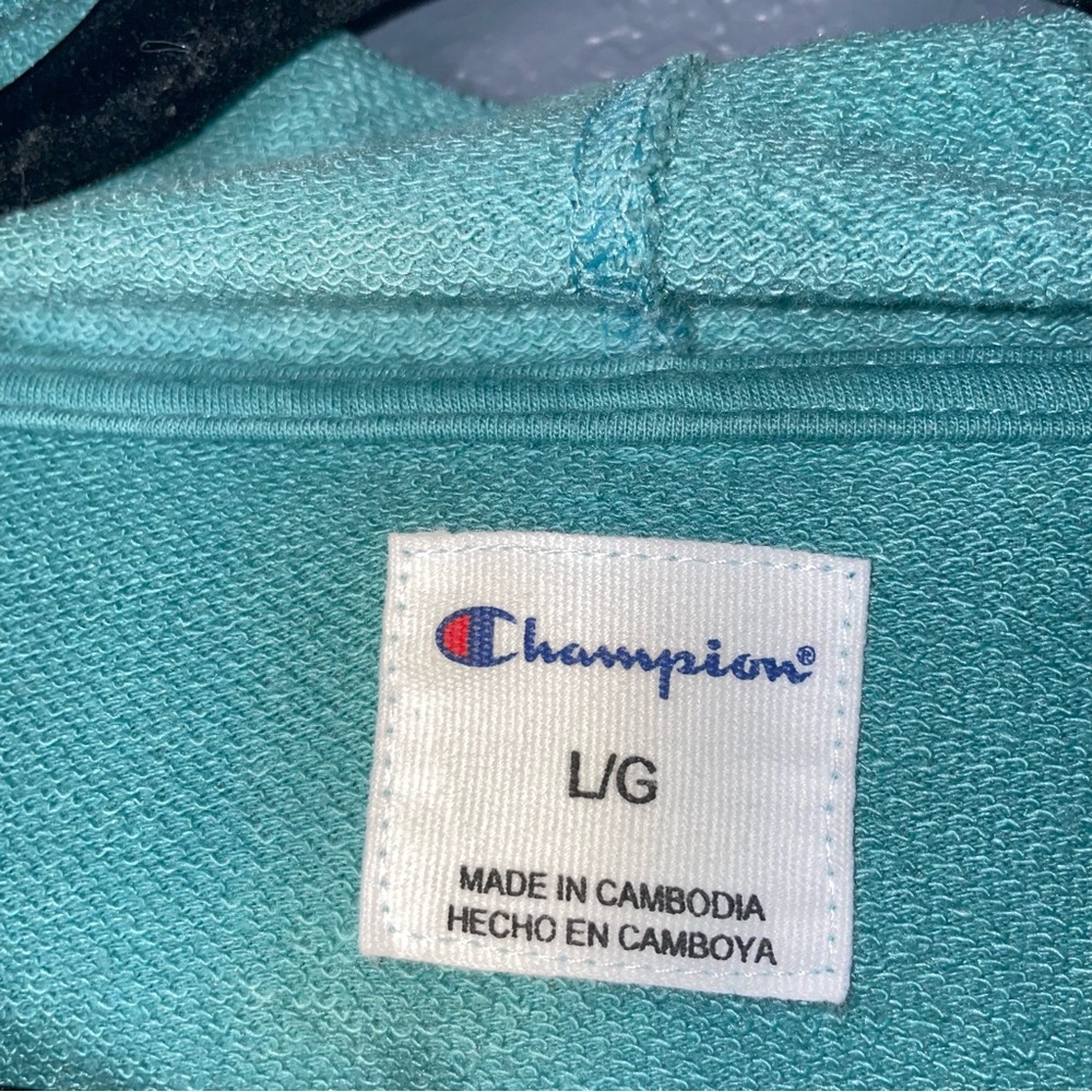 Champion Ladies' Color Block Hoodie Size Large Attached Hood Aqua Tonic toggle - Picture 10 of 16